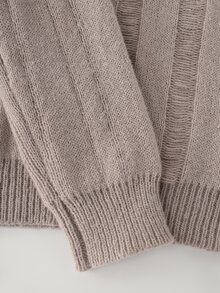 SHEIN Women's Round Neck Long Sleeve Sweater Set, Casual Knitted Autumn/Winter Outfit, Light Coffee Color Loose Two Pieces Set, Fashionable Versatile Vertical Striped Top And Wide Leg Pants Sweater Two Pieces Set - Camel - View 8