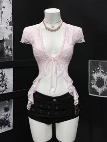 EgrlEra Women's Sexy Sheer Cropped White Top - Pink - View 7