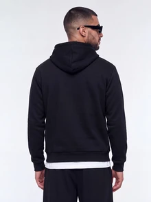 Manfinity Homme Men Solid Kangaroo Pocket Drawstring Hoodie, Fall, Long Sleeve Top - Black - View 2