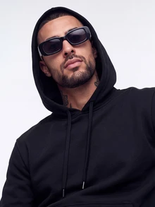 Manfinity Homme Men Solid Kangaroo Pocket Drawstring Hoodie, Fall, Long Sleeve Top - Black - View 3