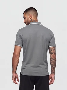 Manfinity Homme 男士對比飾邊 Polo 衫，正式款 - 灰色 - 查看 2