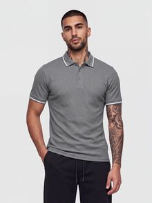 Manfinity Homme 男士對比飾邊 Polo 衫，正式款 - 灰色 - 查看 3