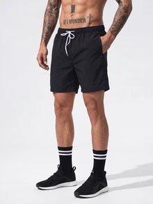 Manfinity KASUA Men Beach Shorts Kolor Kantong Plain Boho - Hitam - View 6