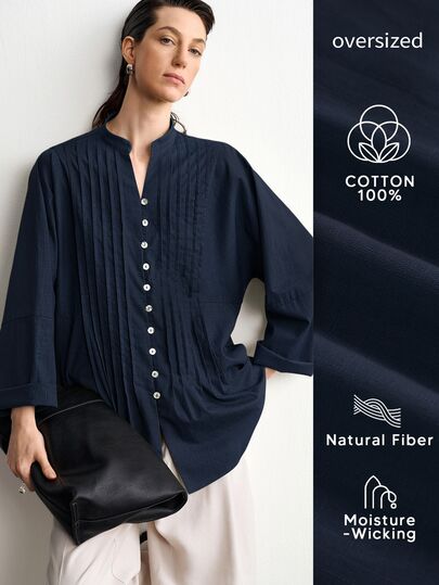 Aalyst Blusa de mujer de verano nueva de algodón y lino, casual, minimalista, holgada, versátil, para vacaciones, con rayas, artesanía premium, botones de concha premium, cuello en V, hombros caídos premium, manga larga