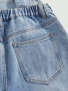 SHEIN بدلة جينز زرقاء فاتحة ممزقة بقصة فضفاضة للفتيات المراهقات، إطلالة كاوبوي للخروج والحفلات الموسيقية، ستايل كيوت كور - الأزرق - مشاهدة 6
