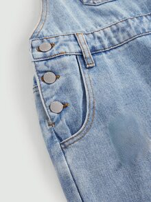 SHEIN بدلة جينز زرقاء فاتحة ممزقة بقصة فضفاضة للفتيات المراهقات، إطلالة كاوبوي للخروج والحفلات الموسيقية، ستايل كيوت كور - الأزرق - مشاهدة 4