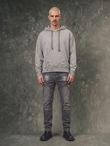 IRON GLYPH Men's Mature Street Style Slim Fit Asymmetrical Distressed Grey Denim Jeans, Spring/Summer - Grey - View 5