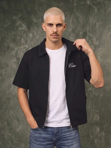 GENIUS ODE Casual & Commute Washed Black Loose Denim Jacket With Embroidered Letter, Spring/Summer - Black - View 3