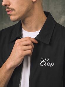 GENIUS ODE Casual & Commute Washed Black Loose Denim Jacket With Embroidered Letter, Spring/Summer - Black - View 4