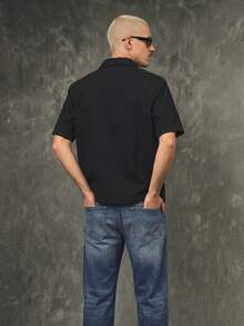 GENIUS ODE Casual & Commute Washed Black Loose Denim Jacket With Embroidered Letter, Spring/Summer - Black - View 2