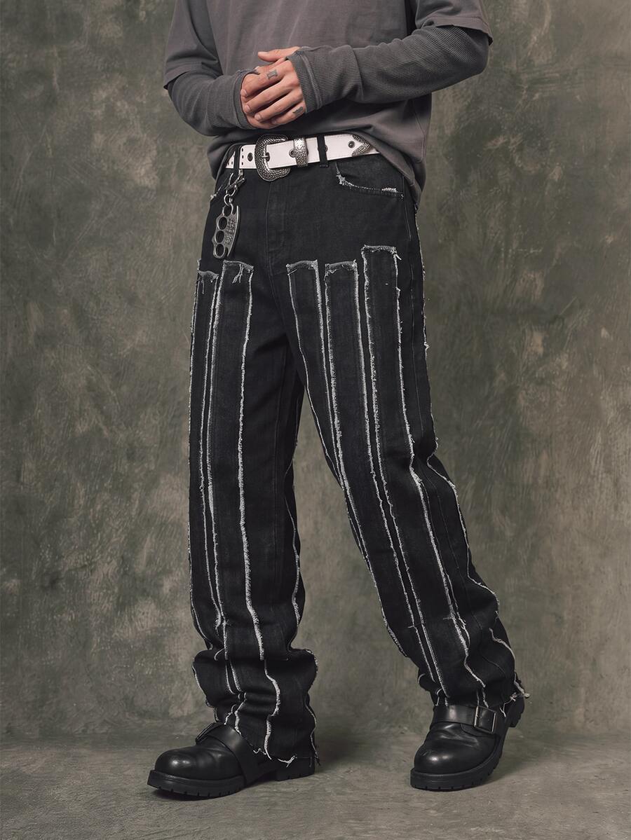 Manfinity EMRG Men's Casual Street Style Distressed Black Denim Jeans - Black - View 1