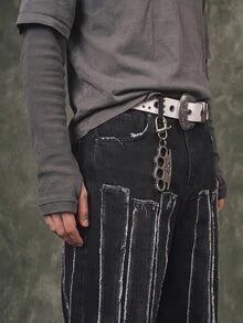 Manfinity EMRG Men's Casual Street Style Distressed Black Denim Jeans - Black - View 3