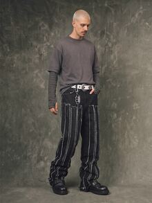 Manfinity EMRG Men's Casual Street Style Distressed Black Denim Jeans - Black - View 6