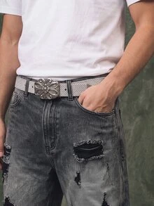 IRON GLYPH Men's Fashionable Gradient Color Distressed Fringed Washed Gray Gradient Denim Shorts, Holiday - Grey - View 6