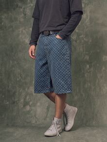 Manfinity EMRG Men's Street Fashion Wide Leg Denim Capri Shorts, Holiday - Medium Wash - View 6