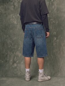 Manfinity EMRG Men's Street Fashion Wide Leg Denim Capri Shorts, Holiday - Medium Wash - View 2