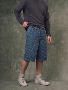 Manfinity EMRG Men's Street Fashion Wide Leg Denim Capri Shorts, Holiday - Medium Wash - View 4