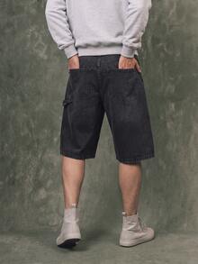 GALLERY FADE Quần short denim cúc kéo khóa túi họa tiết ngón tay - màu đen - Xem 3