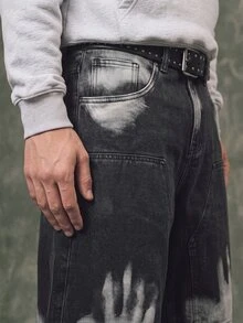 GALLERY FADE Quần short denim cúc kéo khóa túi họa tiết ngón tay - màu đen - Xem 5
