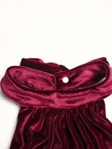SHEIN 女童素色百褶時尚掛脖洋裝 - 酒紅色 - 查看 4