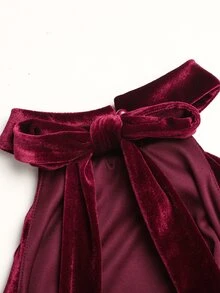 SHEIN 女童素色百褶時尚掛脖洋裝 - 酒紅色 - 查看 10