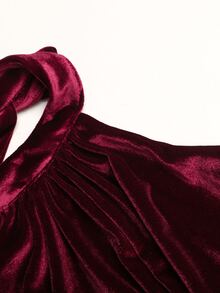 SHEIN 女童素色百褶時尚掛脖洋裝 - 酒紅色 - 查看 5