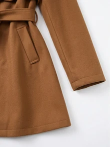 Yalmera Women's Autumn/Winter Contrast Color Lapel Double-Breasted Casual Overcoat - Brown - View 6