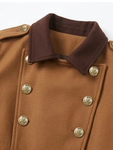 Yalmera Women's Autumn/Winter Contrast Color Lapel Double-Breasted Casual Overcoat - Brown - View 7
