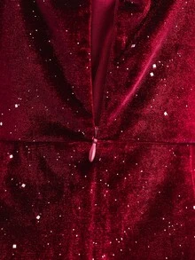 SHEIN Teen Girls Red Sequin Velvet One-Shoulder Halter Neck Mermaid Dress, Slim Fit, Mid-Length, Back Zipper Design, Party, Prom, Formal, Christmas, Fall - Burgundy - View 8