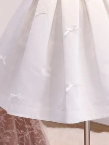 Tween Girls White Satin Tank Dress, Bow Design Sweet, Luxurious Heavy Work Full Skirt, Back Zipper, Suitable For Vacation, Graduation, Flower Girl - White - View 3