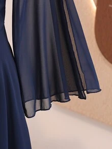 SHEIN 青少年女孩返校禮服 秋季連衣裙 假日禮服 派對禮服 適合秋季 優雅婚禮 生日 校園 聖誕節 雪紡長袖 海軍藍 M - 藏蓝色 - 查看 5