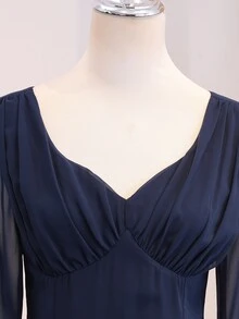 SHEIN 青少年女孩返校禮服 秋季連衣裙 假日禮服 派對禮服 適合秋季 優雅婚禮 生日 校園 聖誕節 雪紡長袖 海軍藍 M - 藏蓝色 - 查看 3