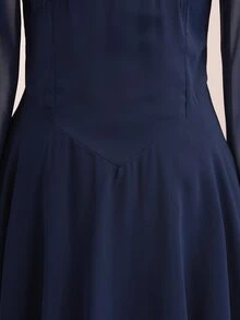 SHEIN 青少年女孩返校禮服 秋季連衣裙 假日禮服 派對禮服 適合秋季 優雅婚禮 生日 校園 聖誕節 雪紡長袖 海軍藍 M - 藏蓝色 - 查看 4