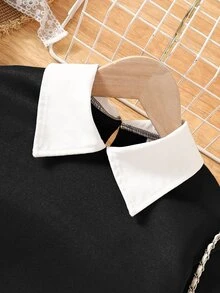 SHEIN 2件套女童休闲毛绒衬衫领卫衣和格子百褶裙套装，适合春秋季穿着 - 黑色 - 查看 6