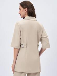 Scrubzie Atasan Seragam Medis Panjang Bordir dengan Kerah Asimetris - Khaki - View 2
