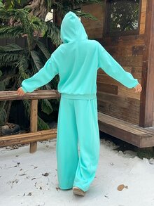 CovetEZ Women's Solid Color Hoodie & Sweatpants Fashion Casual Set - Mint Green - View 6