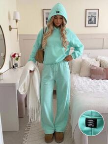 CovetEZ Women's Solid Color Hoodie & Sweatpants Fashion Casual Set - Mint Green - View 2