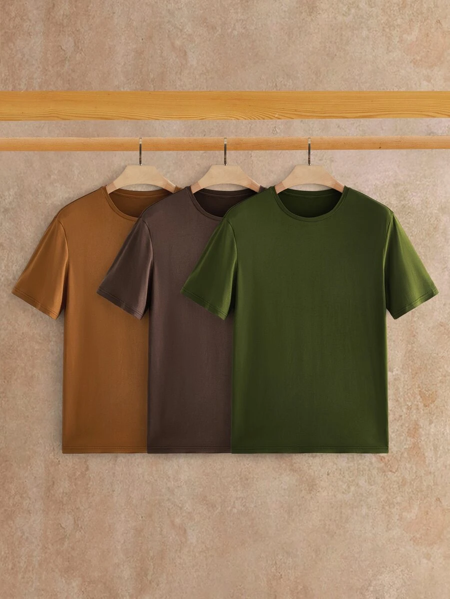 HIMLAND Men's Solid Color Casual Crew Neck Short Sleeve T-Shirt For Daily Wear - Multicolor - View 1