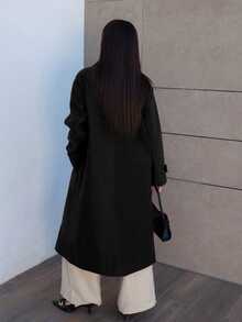Hitanina 秋冬新款女款寬鬆柔軟羊毛大廓形極簡休閒大衣，優雅風格，適合辦公與日常穿著，黑色 - 黑色 - 查看 2