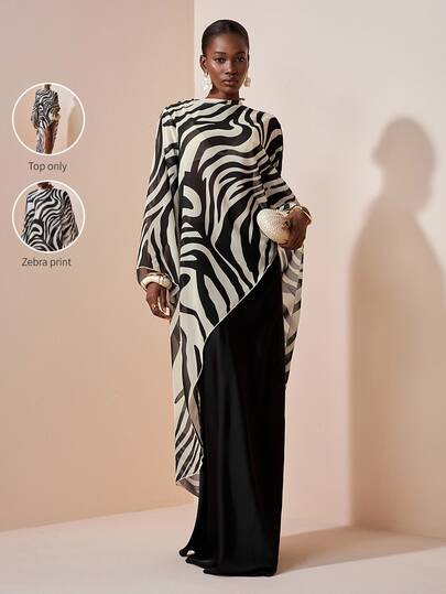 Zivah Women's Zebra Print Chiffon Kimono Cover Up,Sheer Beach Bathing Suits Swimwear,Elegant Boho White Summer Holiday Party,Versatile Wrap For Vacation