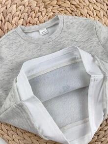 SHEIN Baby Girl Fall Cute Versatile Letter Print 2 In 1 Pullover Sweatshirt Casual Modest Sports Long Pants Set Thermal Lined Brushed Thick Fabric White - Grey - View 4