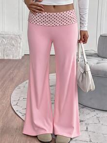SHEIN Sovereign Charm Polka Dot Waistband Flared Yoga Sports Leggings - Multicolor - View 1