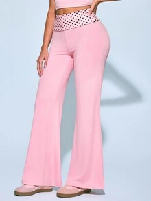 SHEIN Sovereign Charm Polka Dot Waistband Flared Yoga Sports Leggings - Multicolor - View 4