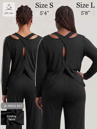 Innovista Innovista Women's Plus Size Solid Color Round Neck Long Sleeve T-Shirt And Pants Sports Set