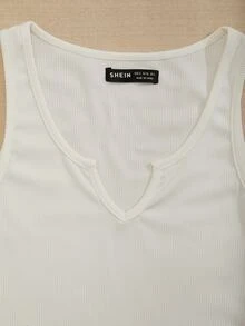 SHEIN PariChic Notch Neck Rib-knit Tank Top - White - View 4