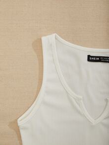 SHEIN PariChic Notch Neck Rib-knit Tank Top - White - View 7