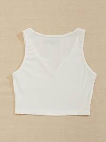 SHEIN PariChic Notch Neck Rib-knit Tank Top - White - View 2