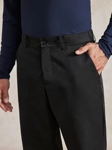 Courvante 1件成熟休閒男士長褲，黑色斜紋，通勤百搭，時尚舒適，男友禮物、丈夫禮物、週年禮物，秋冬辦公室黑色 - 純黑 - 查看 4