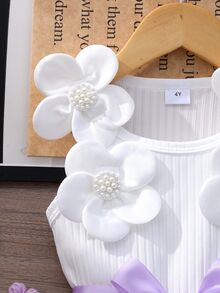 SHEIN 女童3D花卉网眼无袖圆领休闲夏装 - 紫色 - 查看 6