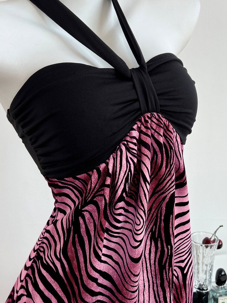 Elamini Sleeveless Knitted Fabric Halter Mini Cami Dress For Women Hot Pink Textured Pattern Sexy Style - Hot Pink - View 4